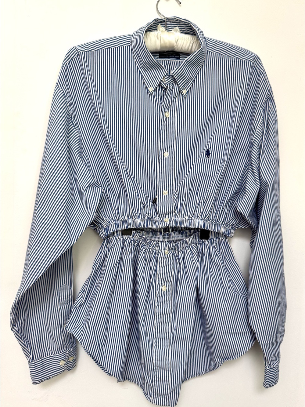 Ralph Lauren Blue Stripe Button-Down Polo Shirt and matching skirt